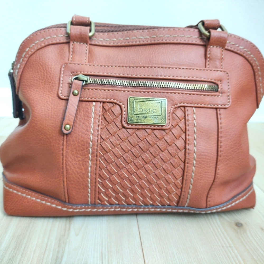 BOC Born Concept Brown Faux Leather Shoulder Handbag Weaved Hobo Bag